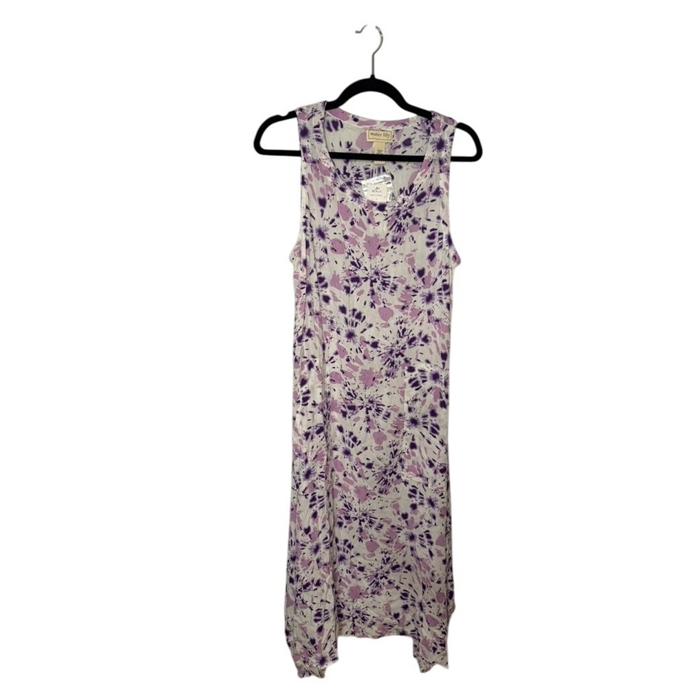 Water Lily Dress Women's Small Lilac Floral Print‎ Rayon Sleeveless Maxi
